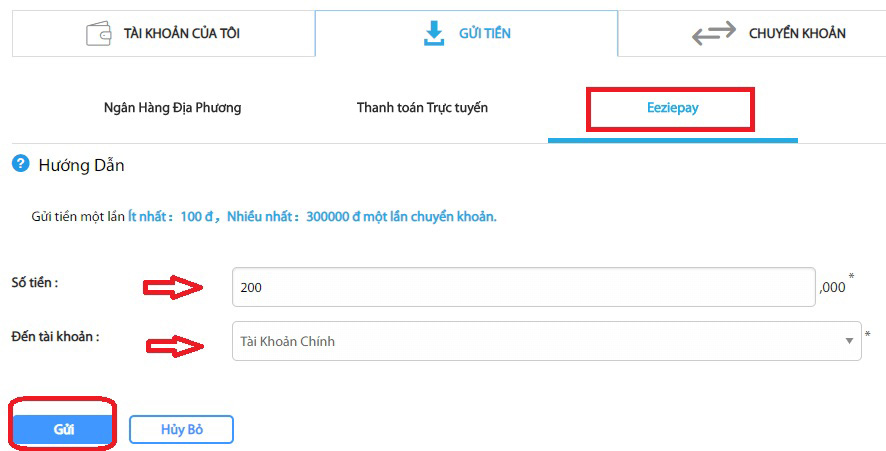 Nạp tiền qua Eeziepay